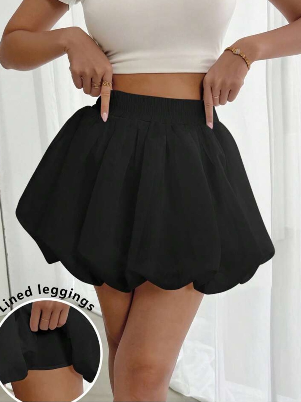 Black Scallop Hem Athletic Skort with Lined Leggings
